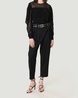 BRENNER SHEER METALLIC DRAPED KNIT TOP image number null